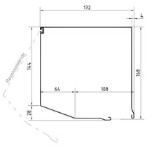 Technische Zeichnung eines Rollladenkastens mit Abmessungen und der Beschriftung Revisionsblende.