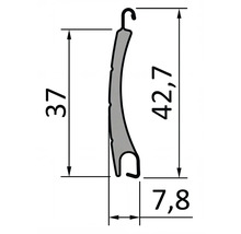 Technische Zeichnung eines Rollladenprofils mit den Maßen 37 Millimeter, 42,7 Millimeter und 7,8 Millimeter.