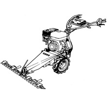 Balkenmäher Agria 5300 mit Benzinmotor, breitem Mähbalken und tiefem Reifenprofil.