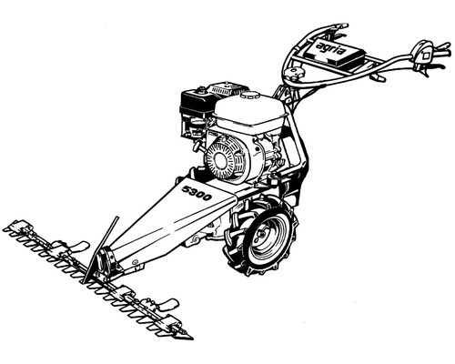 Balkenmäher Agria 5300 mit Benzinmotor, breitem Mähbalken und tiefem Reifenprofil.