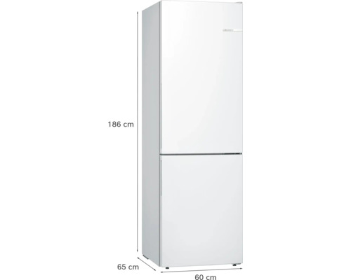 Bosch Kühl-Gefrierkombination in Weiß, Maße: Höhe 186 Zentimeter, Breite 60 Zentimeter, Tiefe 65 Zentimeter.