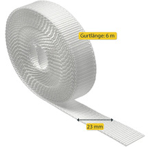 Weißer Rollladengurt mit einer Länge von 6 Metern und einer Breite von 23 Millimetern.