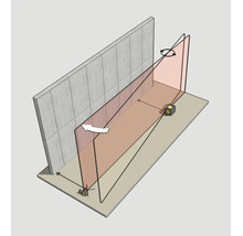 Illustration einer Wandmessung mit Laser-Wasserwaagen zur Überprüfung der Parallelität und Ausrichtung an einer Betonwand.