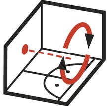 Symbol für Erfassungsbereich mit drehbarem Sensorkopf.