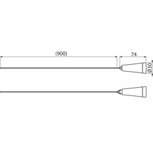 Maßzeichnung eines Seilzugs: Länge 900 Millimeter, Grifflänge 74 Millimeter, Durchmesser 30 Millimeter.