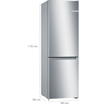 Bosch Kühl-Gefrier-Kombination, Edelstahl-Look, Maße 176 Zentimeter Höhe, 60 Zentimeter Breite, 66 Zentimeter Tiefe.