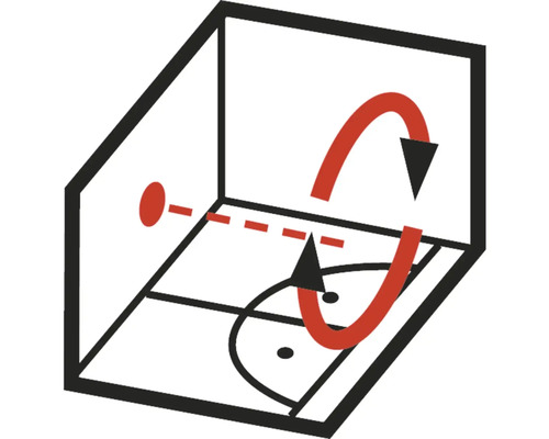 Symbol für Erfassungsbereich mit drehbarem Sensorkopf.