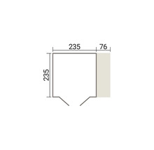 Technische Zeichnung mit Maßangaben 235 mal 235 Zentimeter und einem seitlichen Anbaubereich von 76 Zentimetern Breite.