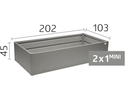 Metall-Hochbeet mit den Maßen 202 mal 103 mal 45 Zentimeter, Modell 2 mal 1 MINI.