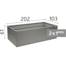 Metall-Hochbeet mit den Maßen 202 mal 103 mal 61 Zentimeter.