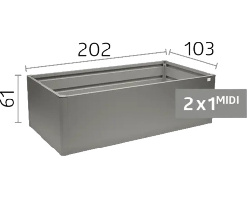 Metall-Hochbeet mit den Maßen 202 mal 103 mal 61 Zentimeter.