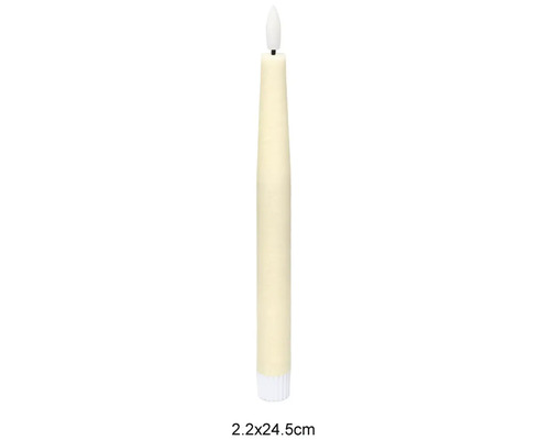 LED-Stabkerze aus Echtwachs, 2.2 mal 24.5 Zentimeter, mit flackernder Flamme.