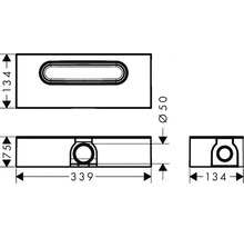 Technische Zeichnung eines Waschbeckens: Länge 339 Millimeter, Breite 134 Millimeter, Höhe 75 Millimeter, Anschlussdurchmesser 50 Millimeter.