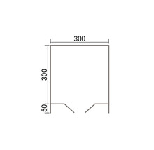 Technische Zeichnung eines quadratischen Elements mit Maßangaben in Millimetern von 300 mal 350 Millimetern.