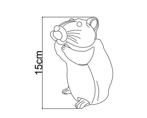 Strichzeichnung eines Hamsters mit einer Höhenangabe von 15 Zentimetern.