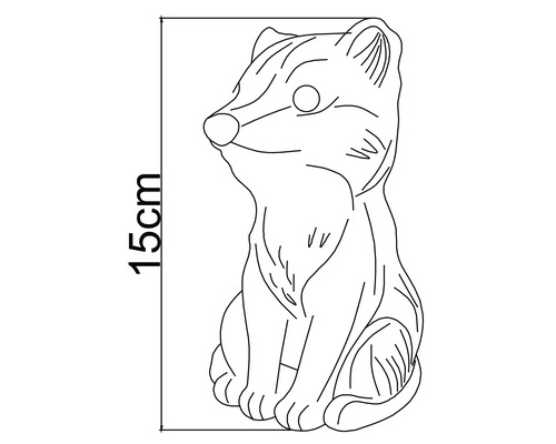 Skizze einer sitzenden Gartenfigur Fuchs mit einer Höhe von 15 Zentimeter.