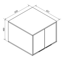 Technische Zeichnung eines Schranks mit den Maßen: Höhe 480 Millimeter, Breite 651 Millimeter und Tiefe 650 Millimeter.