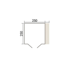 Skizze mit Maßen für einen quadratischen Grundriss von 250 mal 250 Zentimeter mit einer Eingangsöffnung.