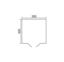 Skizze eines quadratischen Grundrisses mit drei geschlossenen Seiten und einem Eingangsbereich bei Maßen von 300 mal 300 Zentimetern.