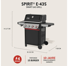 Weber Spirit E-435 Smart Gasgrill, 4 Brenner, für 15 Burger, Höhe 117 Zentimeter, Breite 132 Zentimeter, Tiefe 68 Zentimeter, 10 Jahre Garantie.