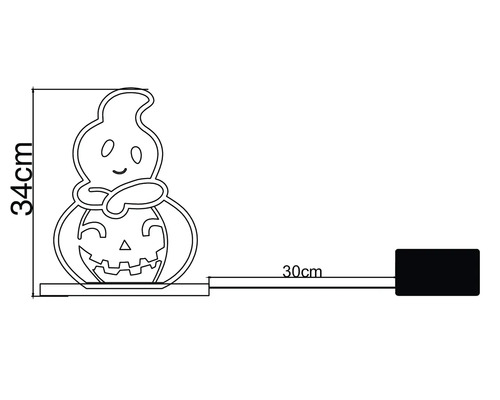 Halloween LED-Dekoration Geist auf Kürbis, Höhe 34 Zentimeter, Kabellänge 30 Zentimeter