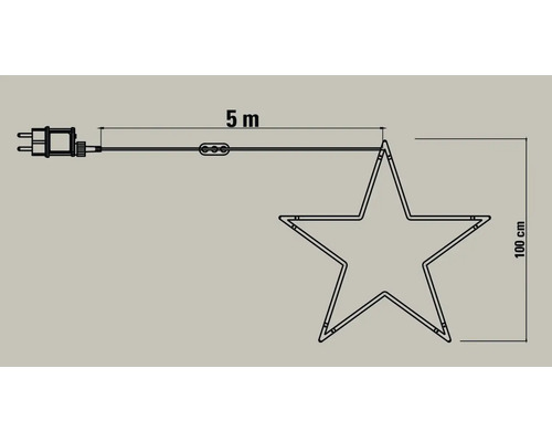 Skizze einer sternförmigen Lichtdekoration mit Maßen: 5 Meter Zuleitung und 100 Zentimeter Höhe.