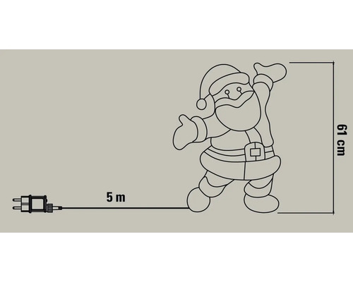 Illustration einer Nikolaus LED-Figur mit einer Höhe von 61 Zentimetern und einer Zuleitung von 5 Metern.
