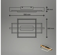 Maße der LED-Deckenleuchte: Breite 550 Millimeter, Tiefe 300 Millimeter, Höhe 80 Millimeter.