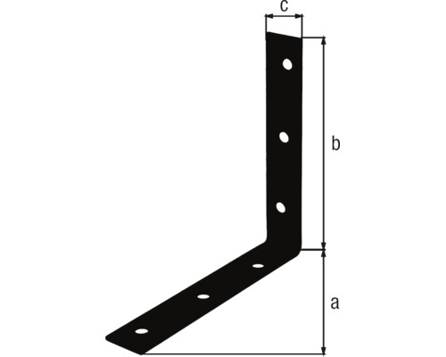 Winkelverbinder mit Maßangaben für Schenkellänge a, Schenkellänge b und Breite c.