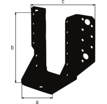 Balkenschuh mit Maßangaben für die Breite a, die Höhe b und die Gesamtbreite c.
