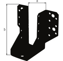 Silhouette eines Balkenschuhs mit Maßangaben a und b für den Holzbau.