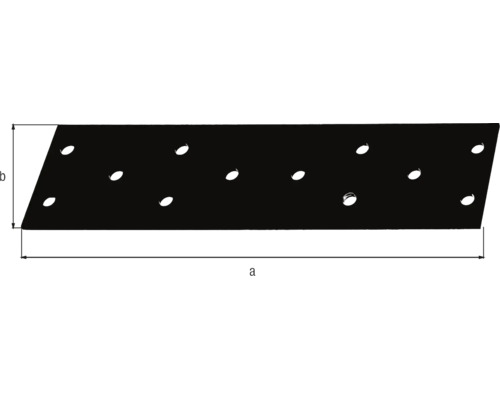 Flachverbinder mit Maßangaben für Länge a und Breite b, Holzverbinder aus Metall mit mehreren Bohrlöchern.