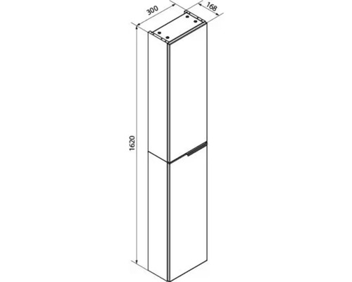 Maßskizze eines Hochschranks, Höhe 1620 Millimeter, Breite 300 Millimeter, Tiefe 168 Millimeter.