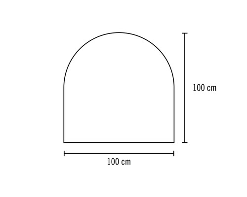 Zeichnung eines Rundbogens mit einer Breite von 100 Zentimetern und einer Höhe von 100 Zentimetern.