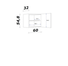 Maßskizze Küchenoberschrank mit Breite 60 Zentimeter, Höhe 54,8 Zentimeter und Tiefe 32 Zentimeter.
