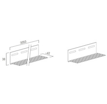 Technische Zeichnung L-Profil, Länge 3050 Millimeter, Höhe 38 Millimeter, Breite circa 42 Millimeter, perforierte Fläche und Langlöcher.