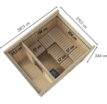 Sauna Haus mit Vorraum aus Holz in der Draufsicht inklusive Maßangaben zur Planung