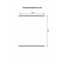 Fundamentplan mit Maßen in Millimeter für den Aufbau eines Gartenhauses oder Gerätehauses.