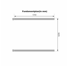 Technischer Fundamentplan mit Maßangaben in Millimeter für eine Konstruktion.