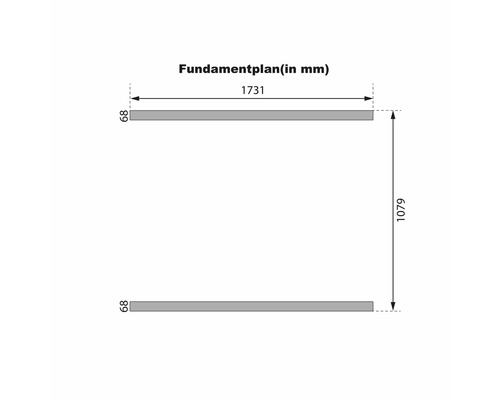 Technischer Fundamentplan mit Maßangaben in Millimeter für eine Konstruktion.