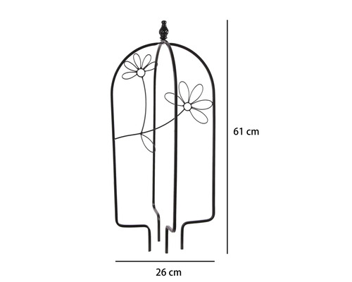 Rankhilfe aus Metall mit Blumen-Dekor, 61 Zentimeter Höhe, 26 Zentimeter Breite.