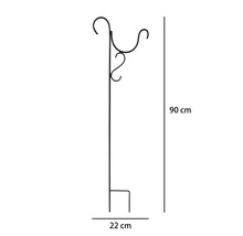 Gartenstab aus Metall mit Haken für Blumenampeln, Höhe 90 Zentimeter, Breite 22 Zentimeter.