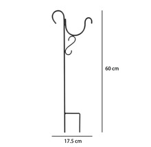 Schwarzer Gartenstab aus Metall mit S-Verzierung für Laternen, Höhe 60 Zentimeter, Breite 17,5 Zentimeter.