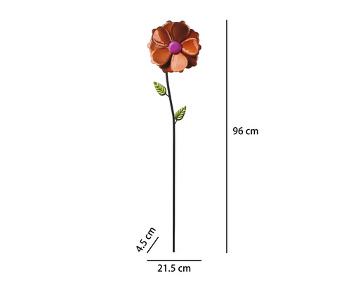 Gartenstecker aus Metall in Blumenform, Höhe 96 Zentimeter, Breite 21,5 Zentimeter, Tiefe 4,5 Zentimeter.
