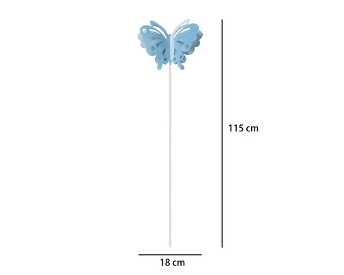 Gartenstecker mit Schmetterlingsmotiv, Höhe 115 Zentimeter, Breite 18 Zentimeter.