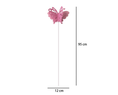 Gartenstecker Schmetterling in Rosa, filigranes Design, 95 Zentimeter hoch, 12 Zentimeter breit.