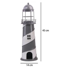 Dekorativer Leuchtturm aus Metall, Höhe 45 Zentimeter, Breite 14 Zentimeter, mit Spiralmuster, Galerie und Kuppeldach.