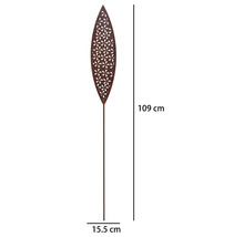 Gartenstecker aus Metall in Edelrost-Optik, Blattform mit dekorativem Muster, Höhe 109 Zentimeter, Breite 15,5 Zentimeter