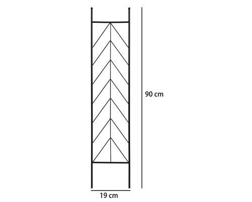 Rankhilfe aus Metall mit Fischgrätenmuster, 90 Zentimeter hoch und 19 Zentimeter breit.