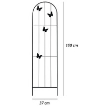 Rankhilfe aus Metall mit Schmetterlingsmotiv, 150 Zentimeter hoch und 37 Zentimeter breit.